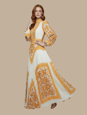 Arabella Saintmere | Women's Pleated Maxi Evening Dress – High Neck Long Sleeve Formal Gown