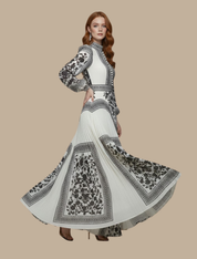 Arabella Saintmere | Women's Pleated Maxi Evening Dress – High Neck Long Sleeve Formal Gown