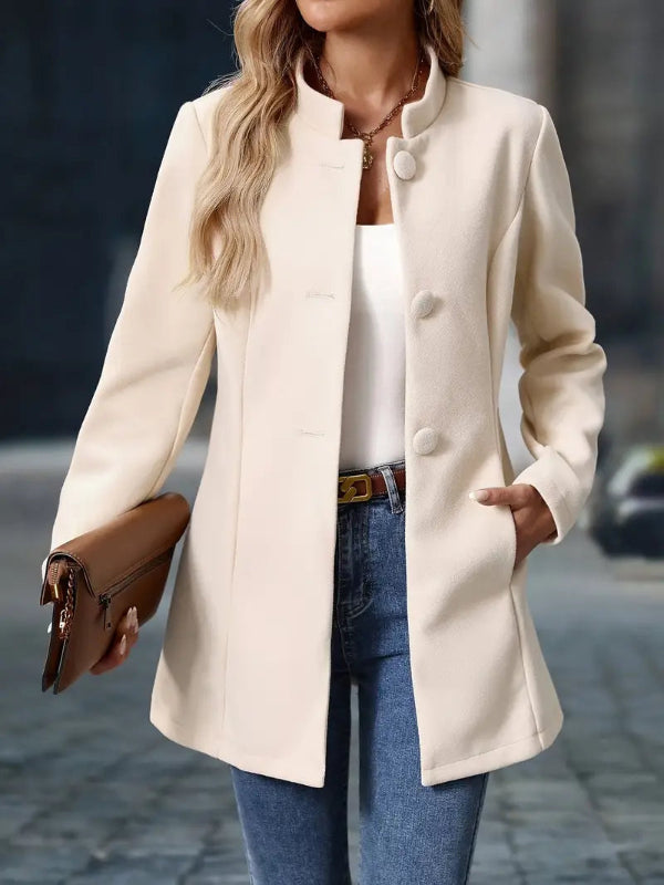 Aurélie Sinclair | Cream Stand-Collar Tailored Coat for Women