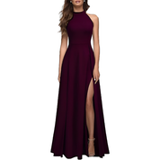 Genevieve Hartwell | Navy Blue Halter Maxi Dress with Thigh Slit