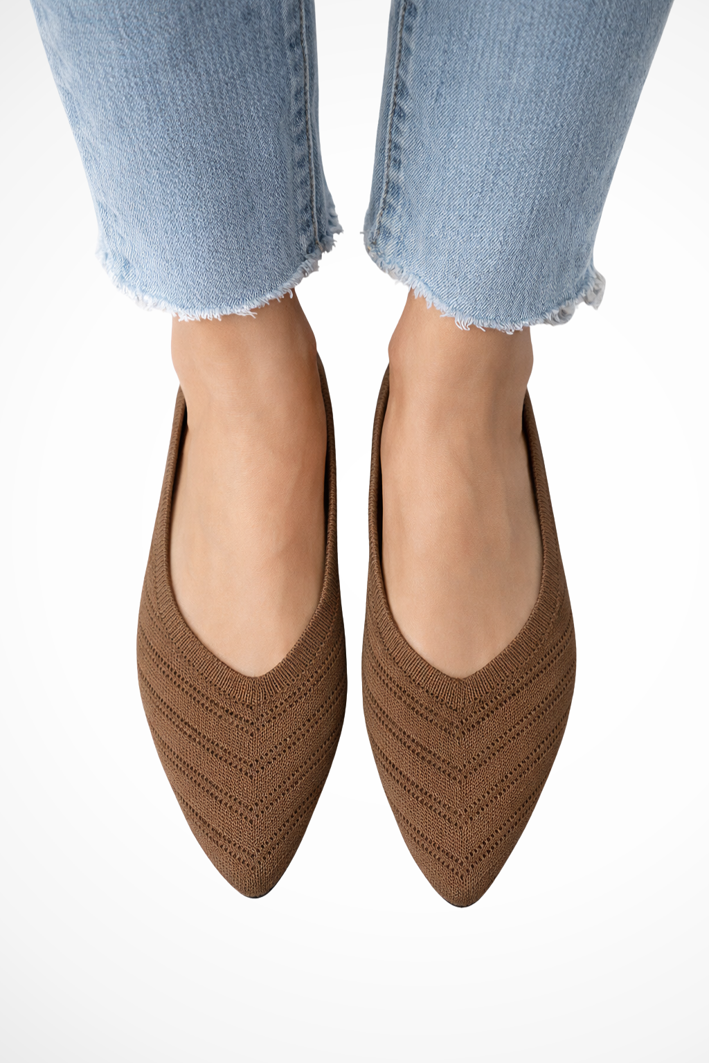 Beatrix Longford | Brown Pointed Toe Knit Flats for Women