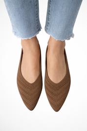Beatrix Longford | Brown Pointed Toe Knit Flats for Women