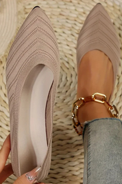 Beatrix Longford | Brown Pointed Toe Knit Flats for Women