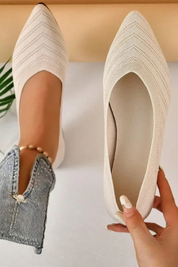 Beatrix Longford | Brown Pointed Toe Knit Flats for Women
