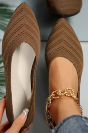 Beatrix Longford | Brown Pointed Toe Knit Flats for Women