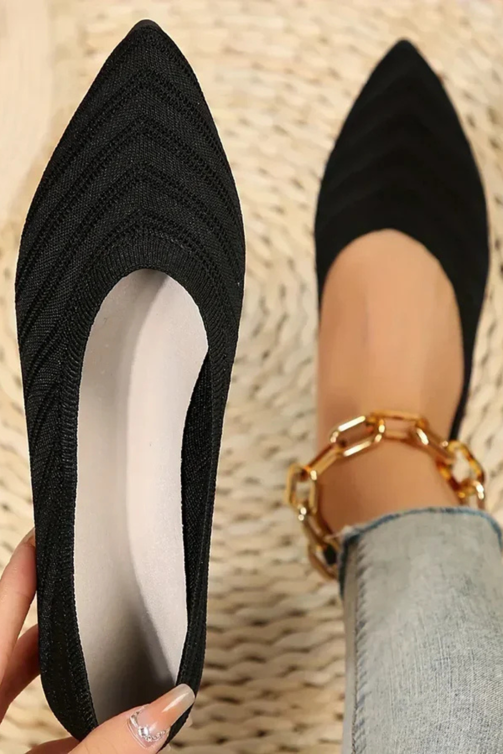 Beatrix Longford | Brown Pointed Toe Knit Flats for Women