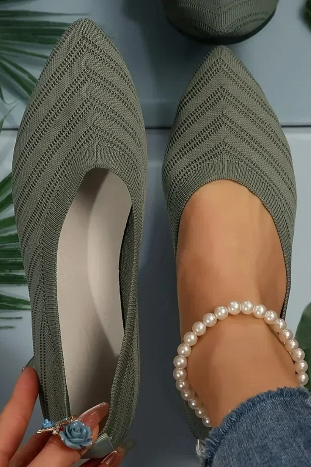 Beatrix Longford | Brown Pointed Toe Knit Flats for Women