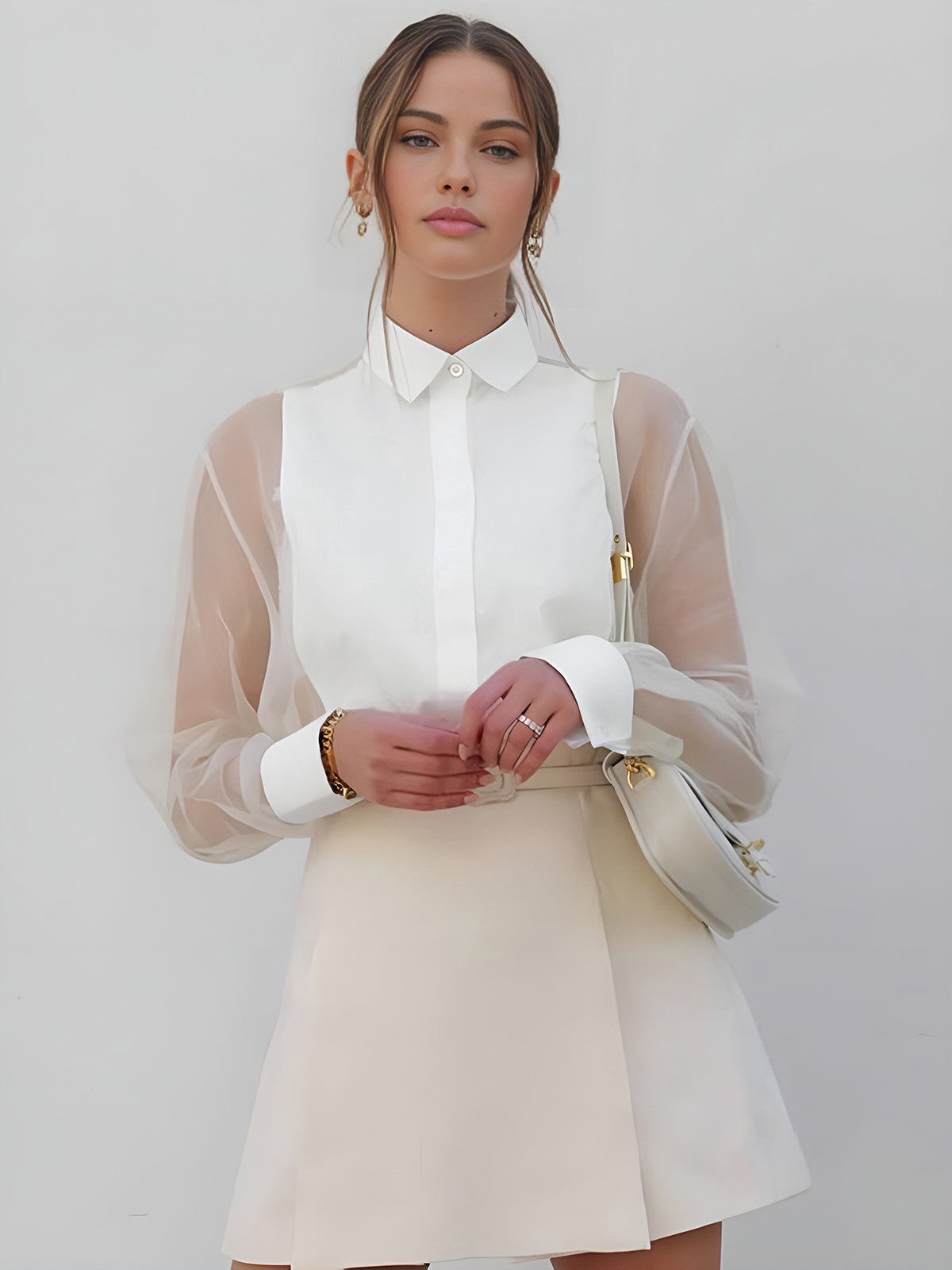 Bethany Mercer | White Sheer Layered Blouse For Women