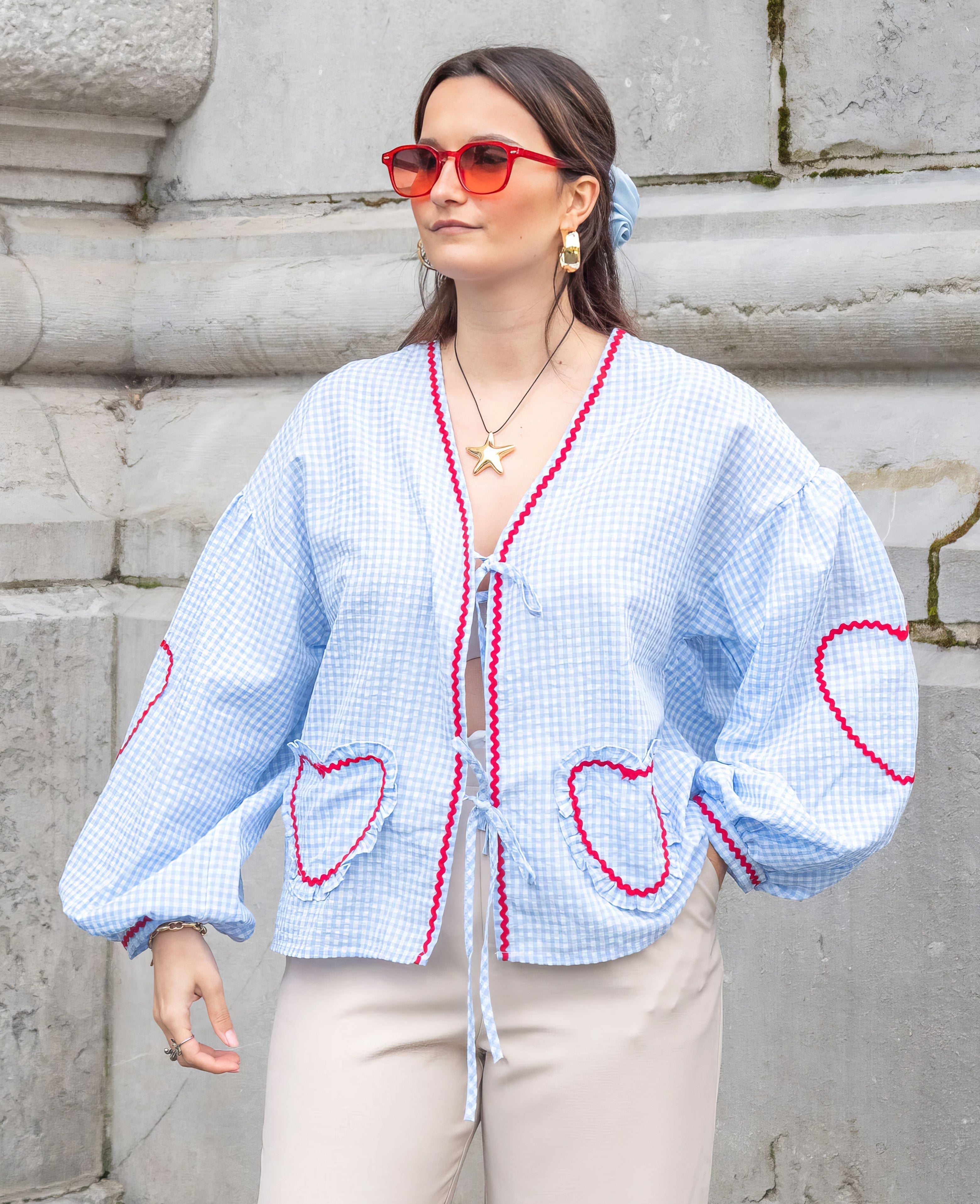 Lindsey Logan | Heart Detail Gingham Blouse For Women
