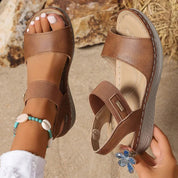 Briseis Hawthorne | Black Wedge Sandals with Ankle Strap
