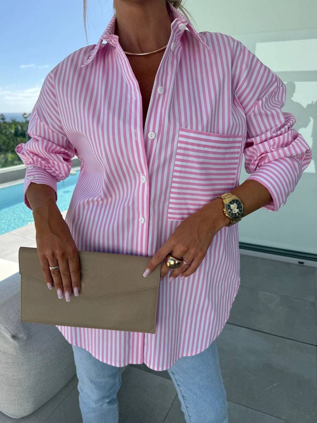 Amelia Sinclair | Luxury Striped Oversized Shirt For Women