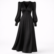 Vivienne Hartwell | Black Satin Puff Sleeve Maxi Dress