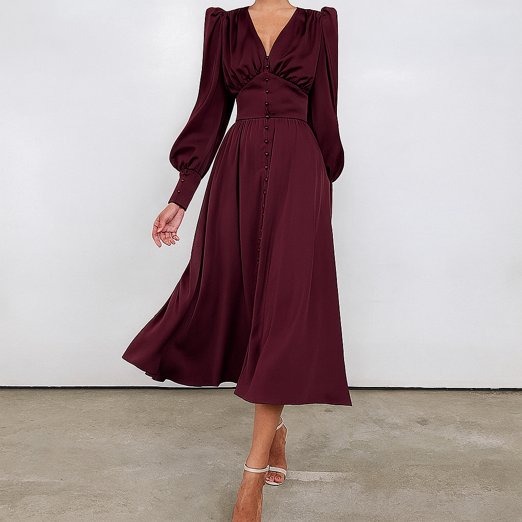 Vivienne Hartwell | Black Satin Puff Sleeve Maxi Dress