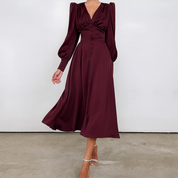 Vivienne Hartwell | Black Satin Puff Sleeve Maxi Dress