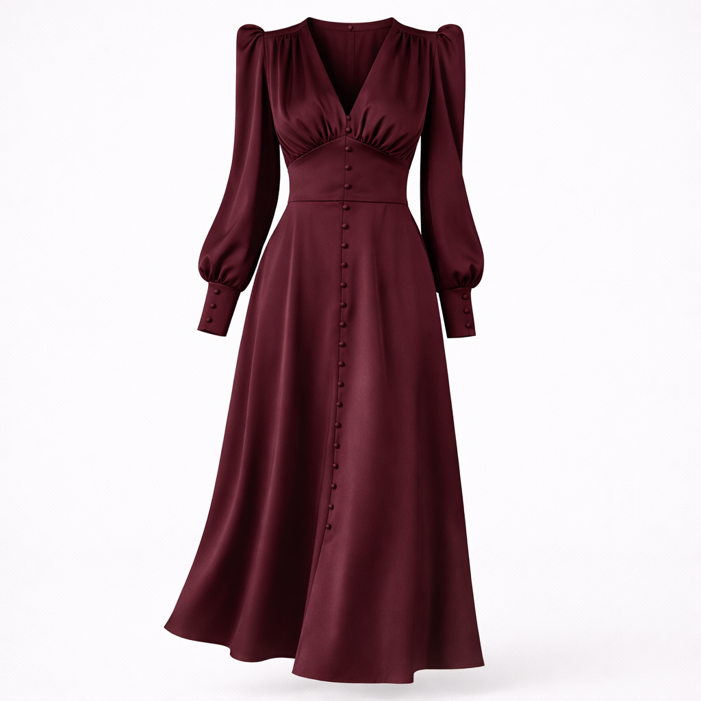 Vivienne Hartwell | Black Satin Puff Sleeve Maxi Dress