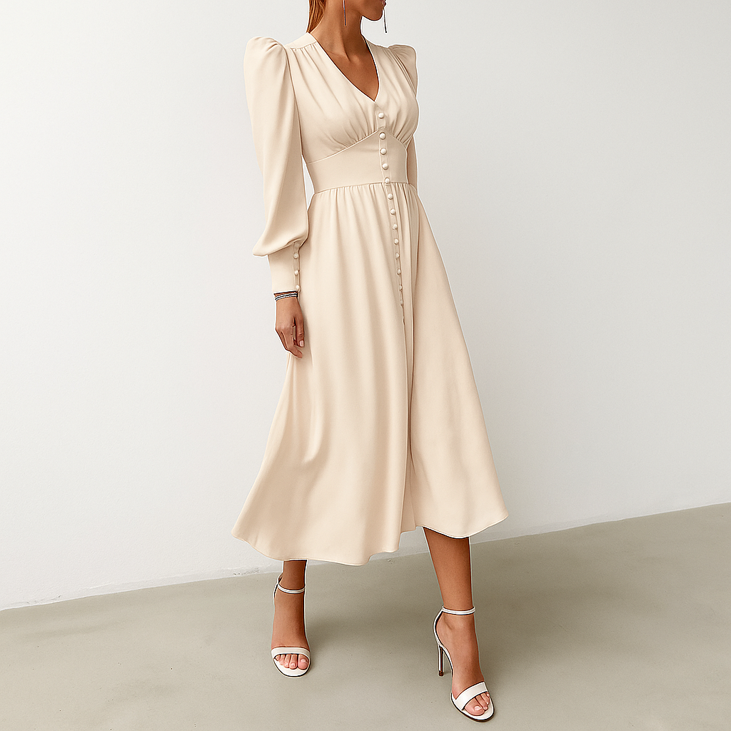 Vivienne Hartwell | Black Satin Puff Sleeve Maxi Dress