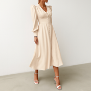 Vivienne Hartwell | Black Satin Puff Sleeve Maxi Dress