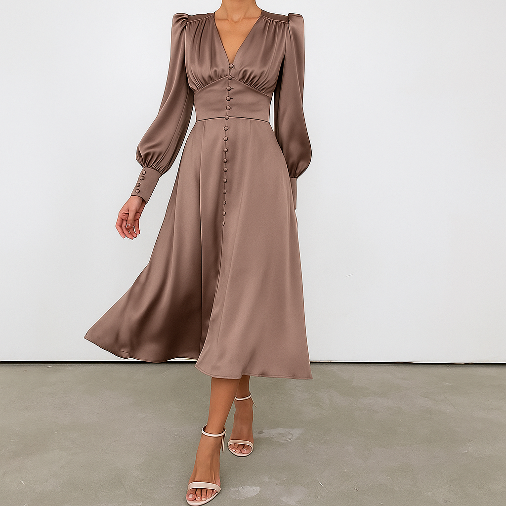 Vivienne Hartwell | Black Satin Puff Sleeve Maxi Dress