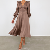 Vivienne Hartwell | Black Satin Puff Sleeve Maxi Dress