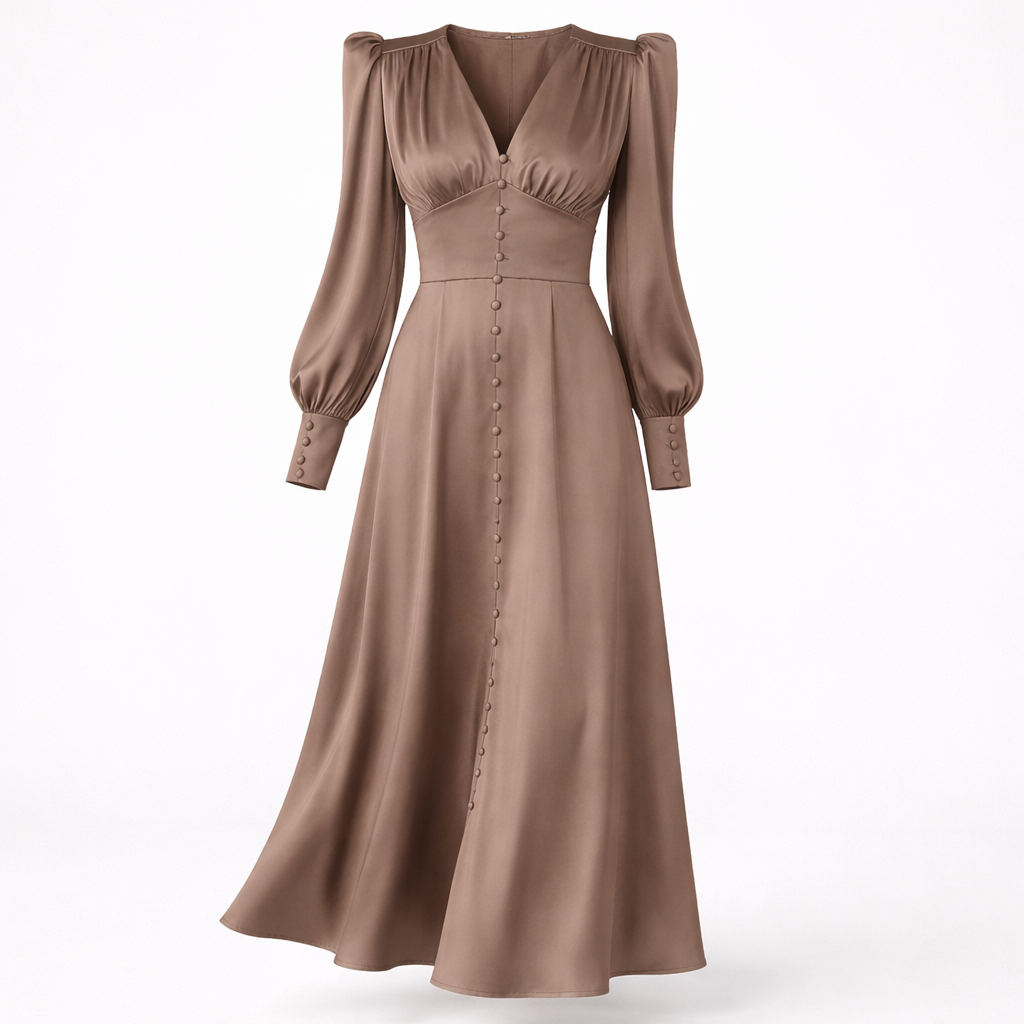Vivienne Hartwell | Black Satin Puff Sleeve Maxi Dress