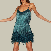 Vivienne Colette | White Fringe & Feather Trim Mini Dress