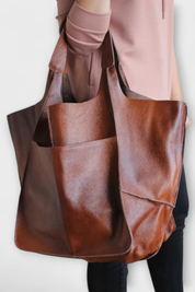 Anastasia Voclaire | Oversized Mustard PU Leather Tote Bag