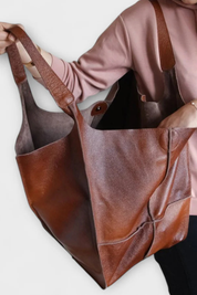 Anastasia Voclaire | Oversized Mustard PU Leather Tote Bag