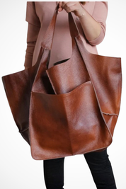 Anastasia Voclaire | Oversized Mustard PU Leather Tote Bag
