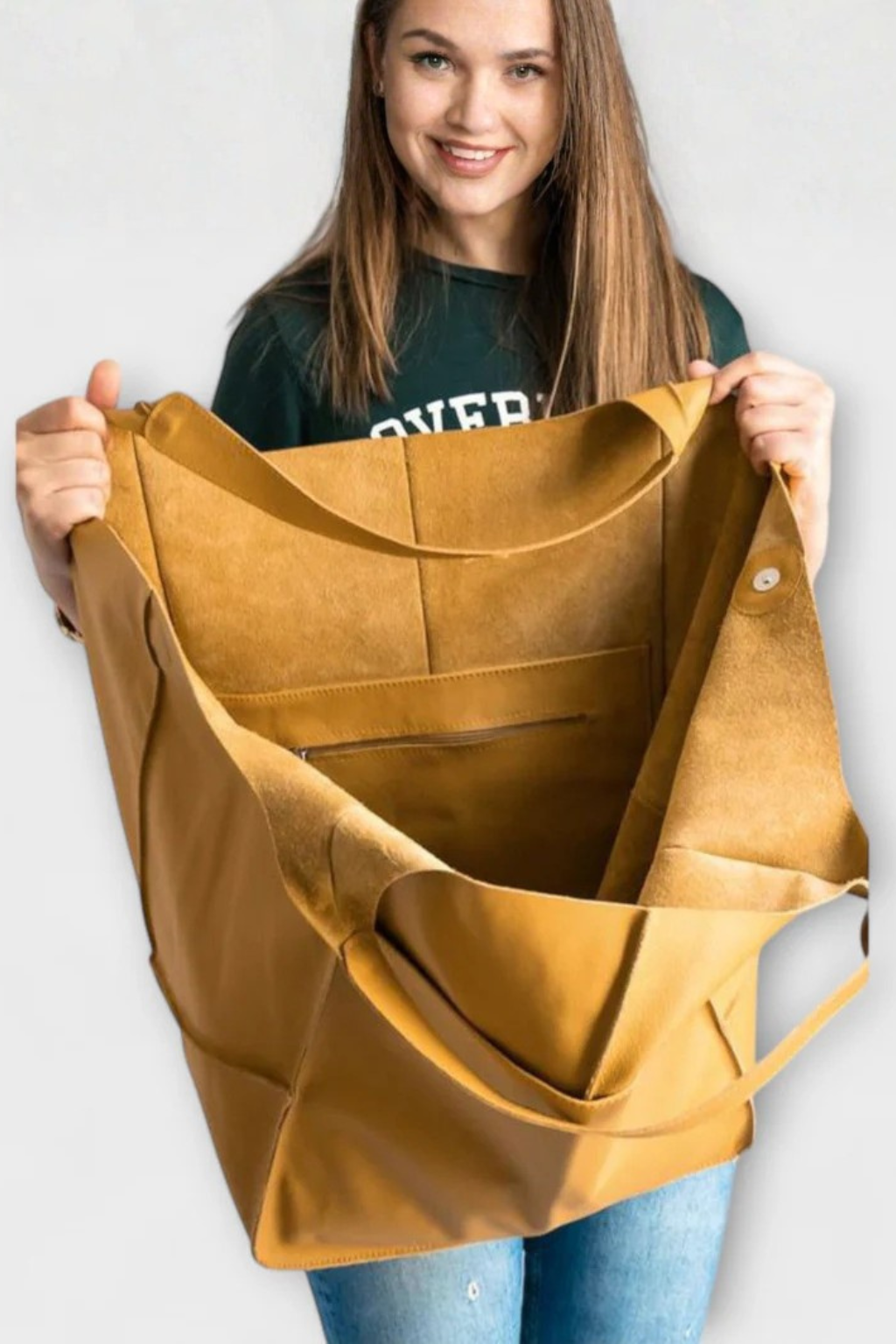 Anastasia Voclaire | Oversized Mustard PU Leather Tote Bag