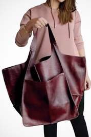 Anastasia Voclaire | Oversized Mustard PU Leather Tote Bag