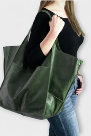 Anastasia Voclaire | Oversized Mustard PU Leather Tote Bag