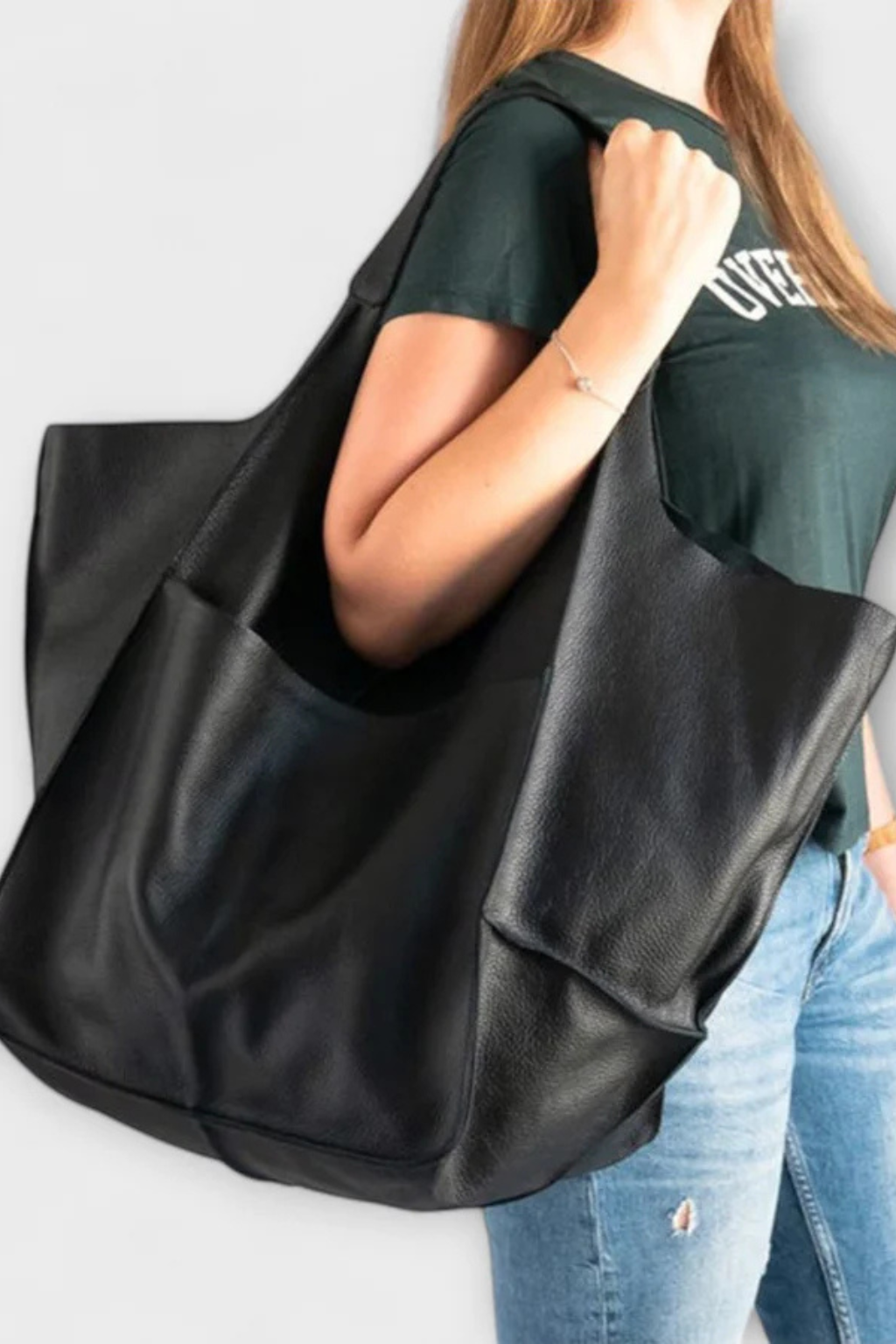 Anastasia Voclaire | Oversized Mustard PU Leather Tote Bag