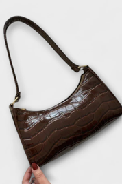 Camille Moretti | Green Croc-Embossed Baguette Shoulder Bag