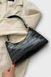 Camille Moretti | Green Croc-Embossed Baguette Shoulder Bag