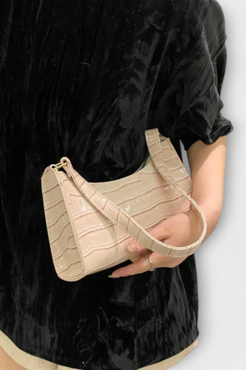 Camille Moretti | Green Croc-Embossed Baguette Shoulder Bag