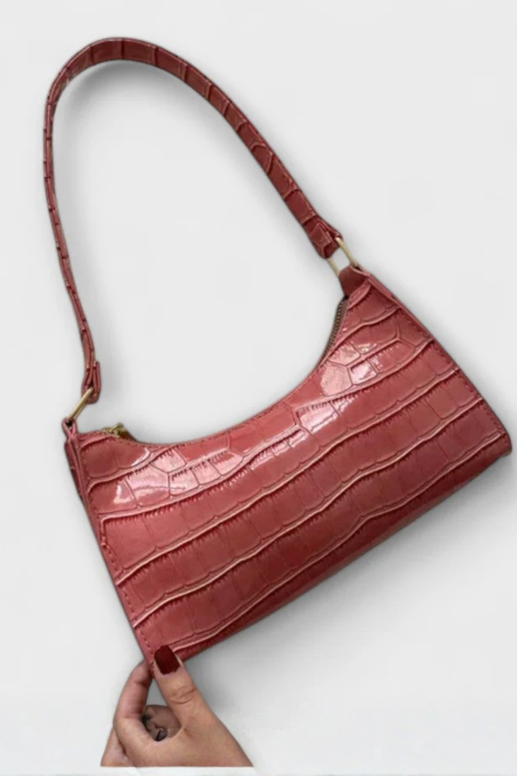 Camille Moretti | Green Croc-Embossed Baguette Shoulder Bag