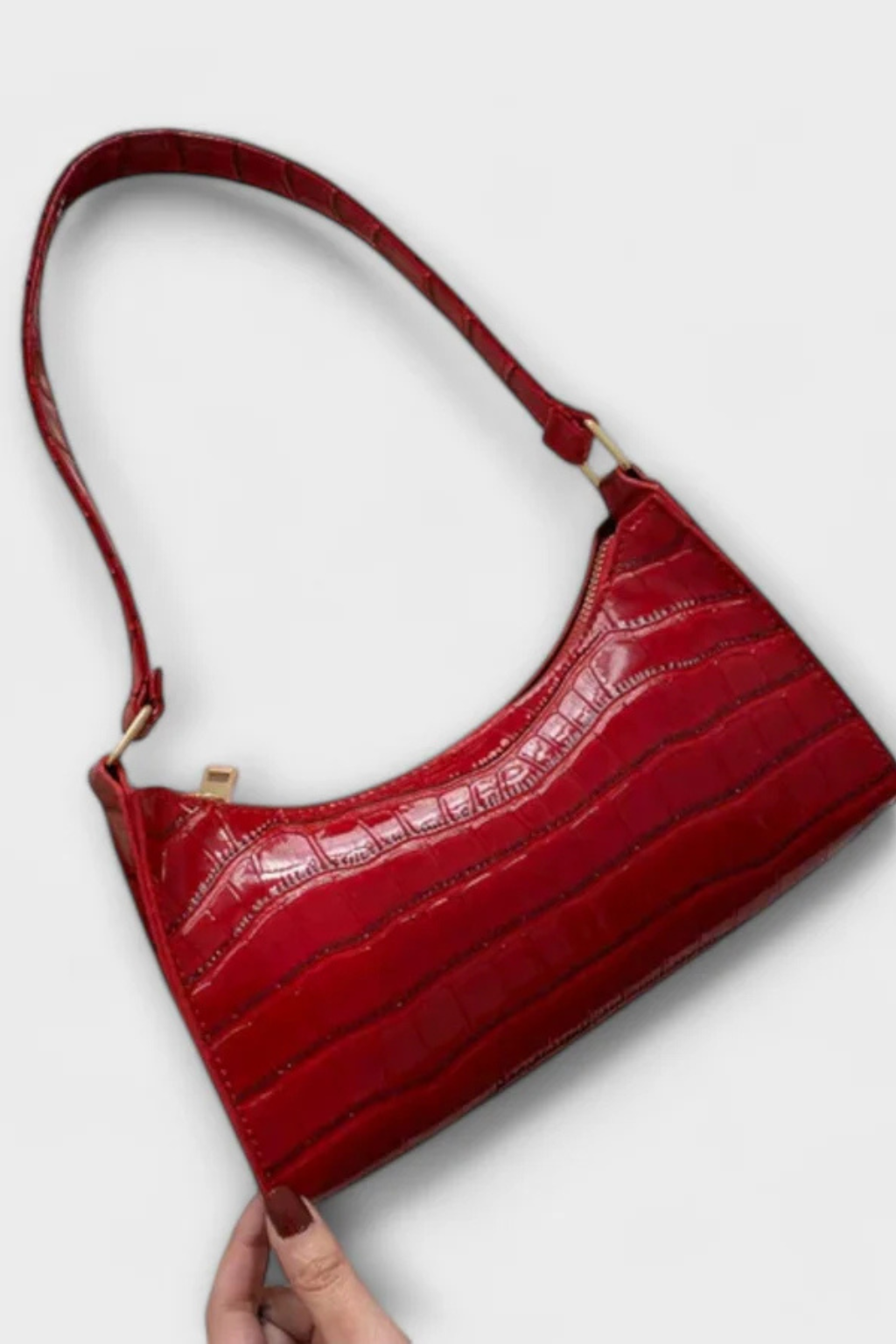 Camille Moretti | Green Croc-Embossed Baguette Shoulder Bag