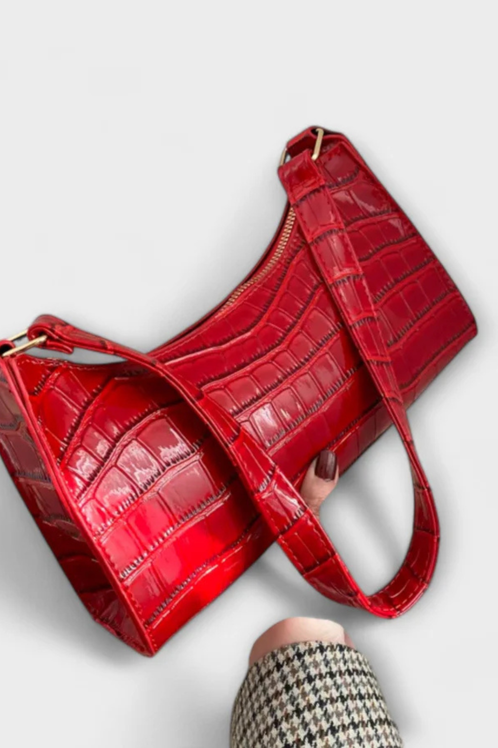 Camille Moretti | Green Croc-Embossed Baguette Shoulder Bag