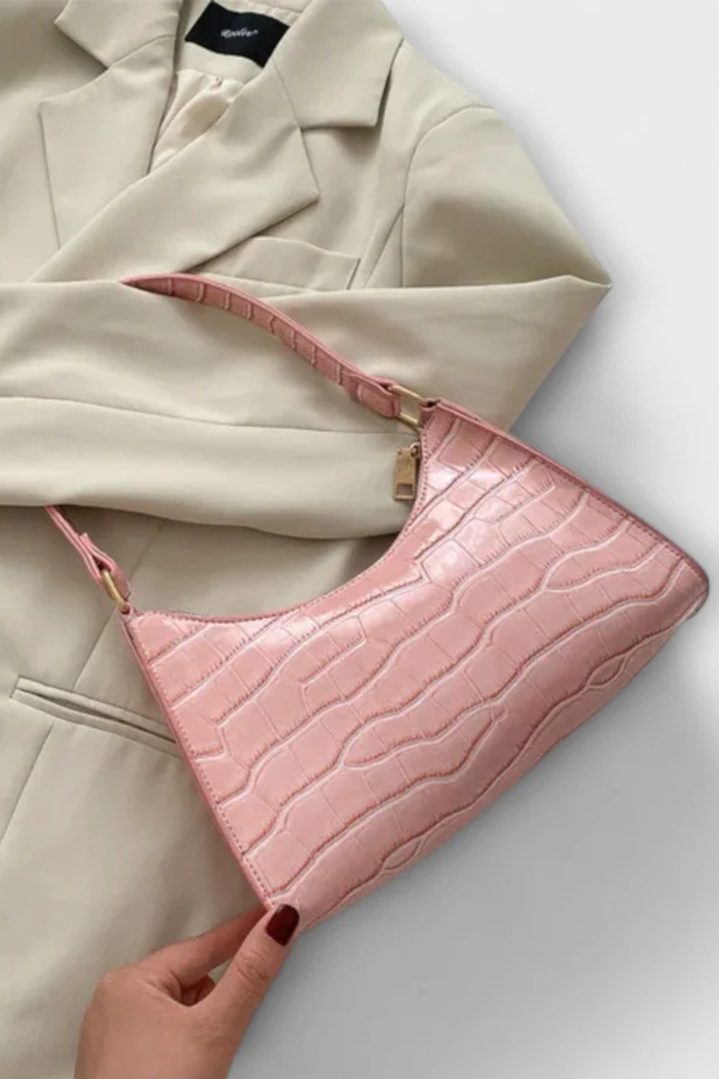 Camille Moretti | Green Croc-Embossed Baguette Shoulder Bag