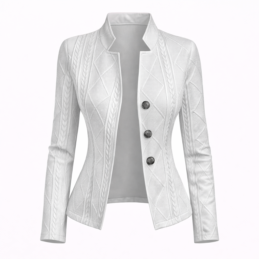Celeste Vanbrough | White Textured Button-Front Blazer