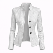 Celeste Vanbrough | White Textured Button-Front Blazer