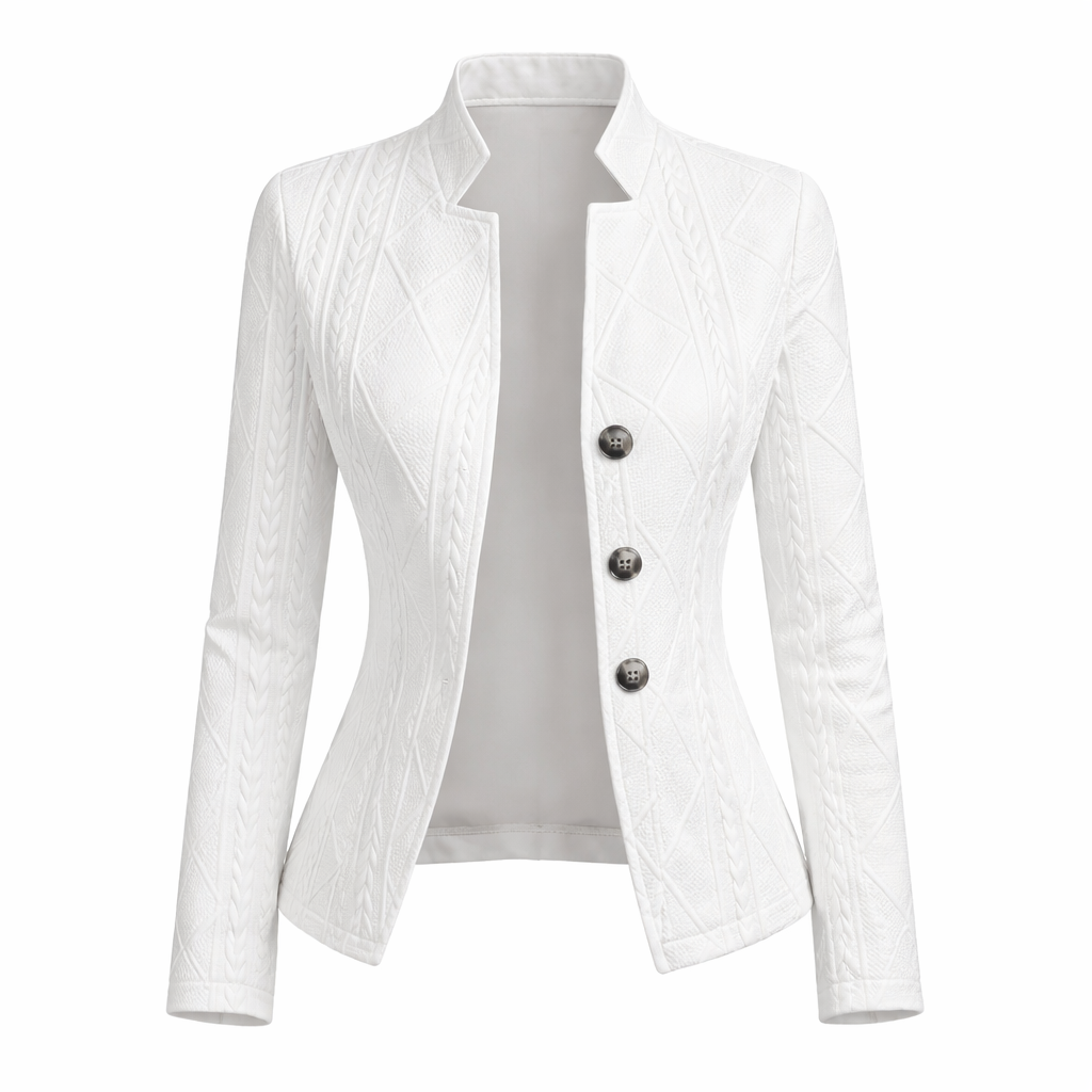 Celeste Vanbrough | White Textured Button-Front Blazer