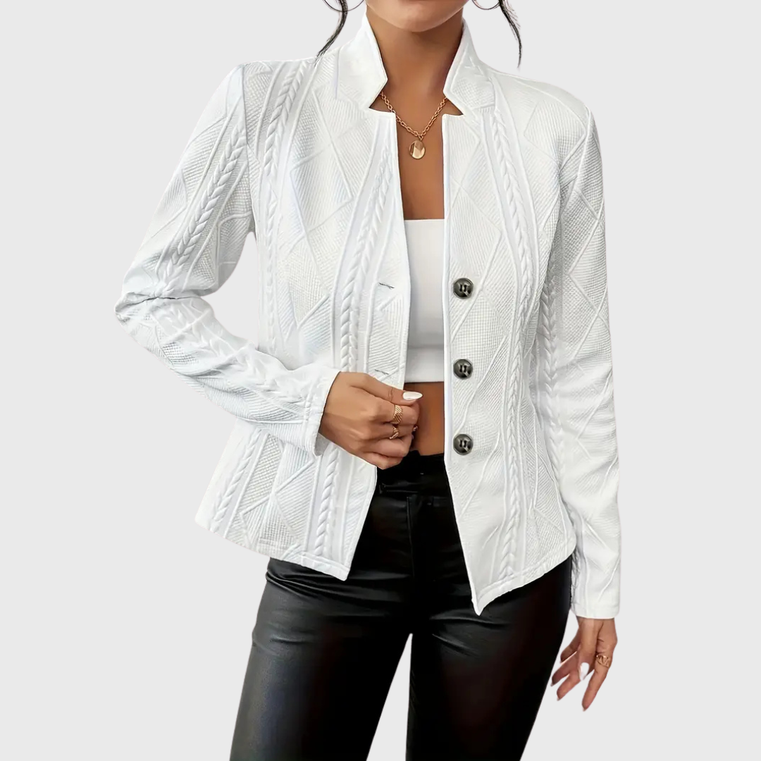 Celeste Vanbrough | White Textured Button-Front Blazer