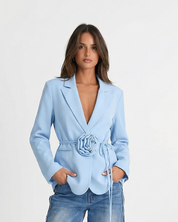 Céleste Vanbright | Light Blue Floral Belted Blazer for Women