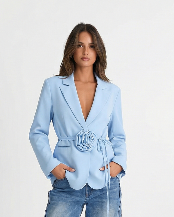 Céleste Vanbright | Light Blue Floral Belted Blazer for Women