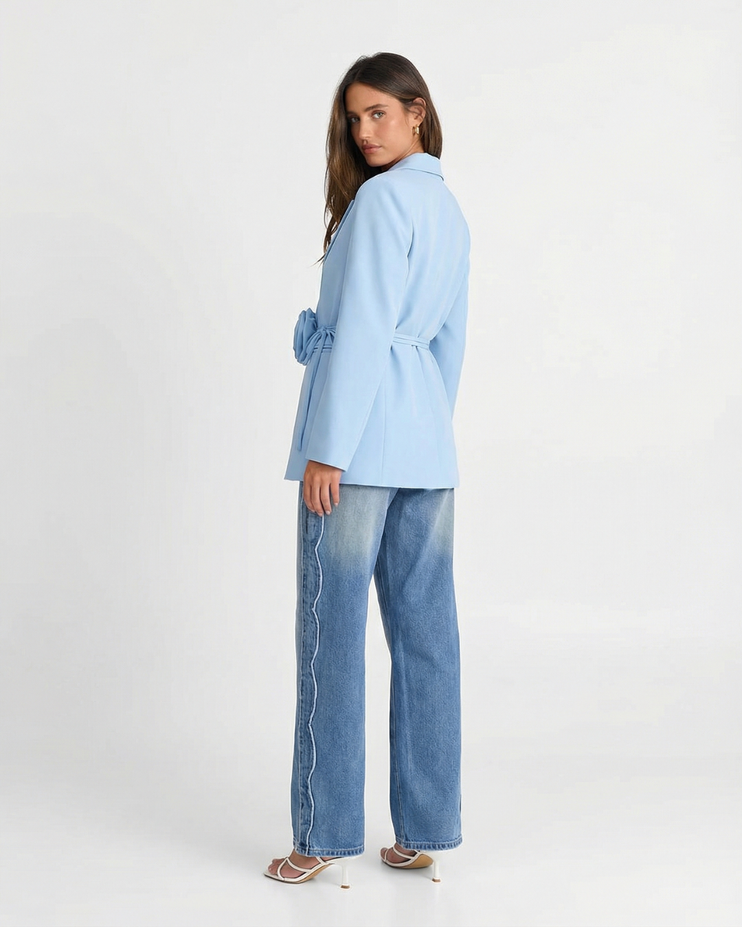 Céleste Vanbright | Light Blue Floral Belted Blazer for Women