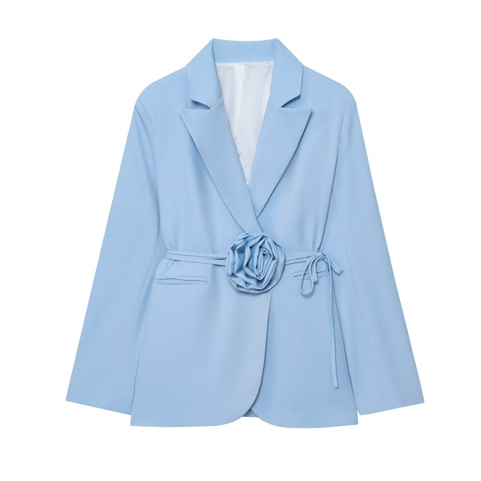 Céleste Vanbright | Light Blue Floral Belted Blazer for Women
