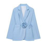Céleste Vanbright | Light Blue Floral Belted Blazer for Women
