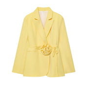 Céleste Vanbright | Light Blue Floral Belted Blazer for Women