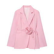 Céleste Vanbright | Light Blue Floral Belted Blazer for Women